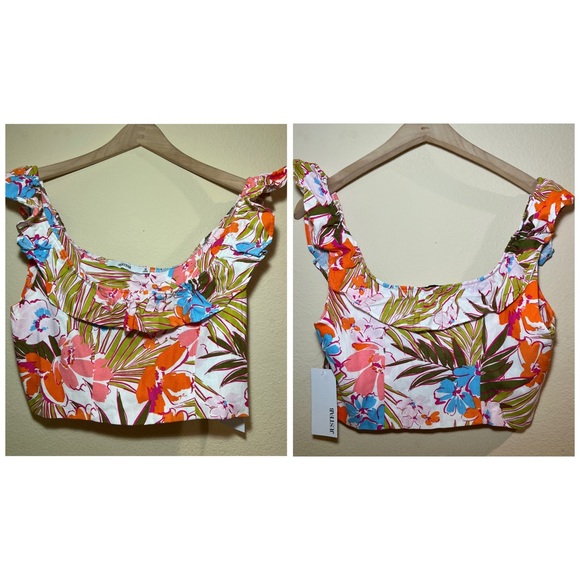 JustFab Floral Ruffle Crop Tank Top NWT - Picture 7 of 12